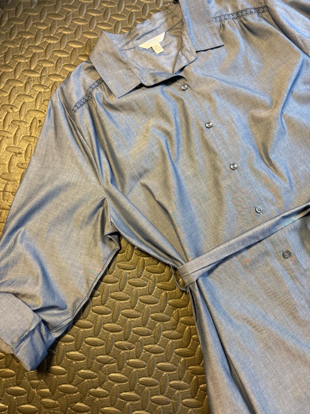 Time and Tru Blue Chambray Tie-Waist Midi Shirt Dress NWOT Size XL - Picture 4 of 9